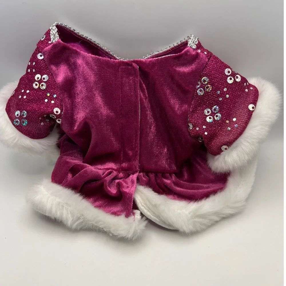Build-A-Bear Ice Skater Dress Burgundy Sequins Fur Trim